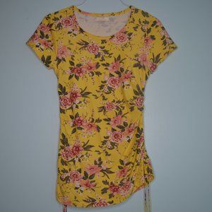Bobbie Brooks Yellow T-Shirt with Pink Floral Pattern